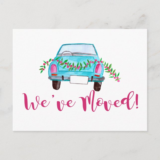 We've Moved Classic Christmas Car Postcard (Front)