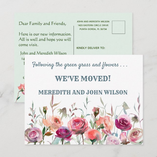 We've Moved Classic Elegant Floral Move  Announcement Postcard (Front/Back)