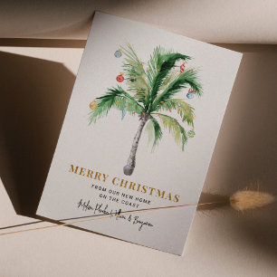 We've Moved Coastal Christmas Palm Tree Moving Holiday Card