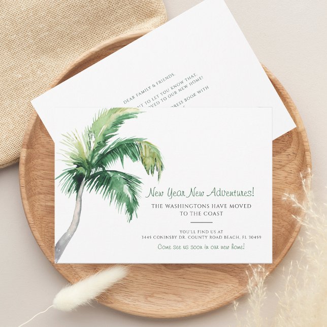 We've Moved Coastal Palm Tree New Year Moving Announcement (Palm Tree Change of Address Moving Announcement Holiday Card)