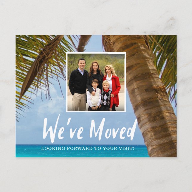 We've Moved Coastal Palm Tree Photo Moving Announcement Postcard (Front)