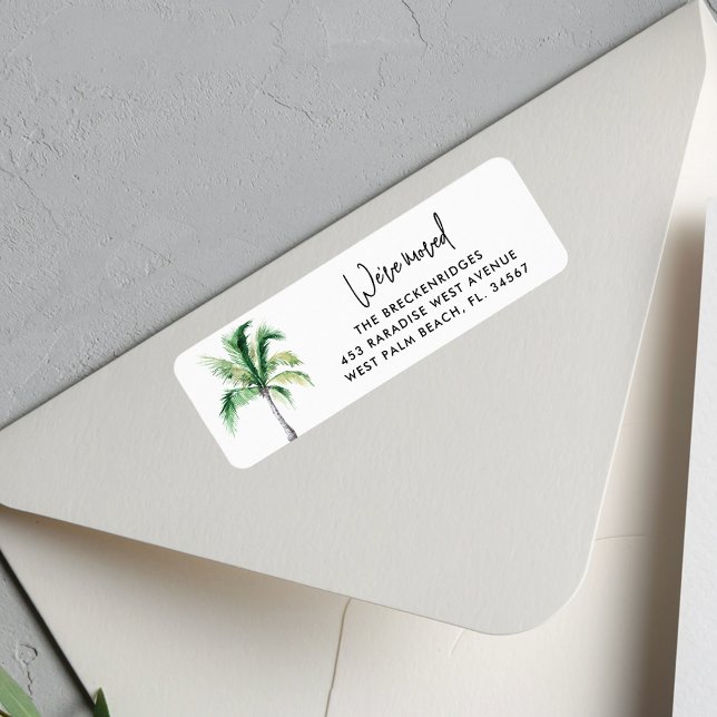 We've Moved Coastal Palm Tree Return Address Label (Palm Tree Script Change of Address Moving Announcement Return Address Labels)