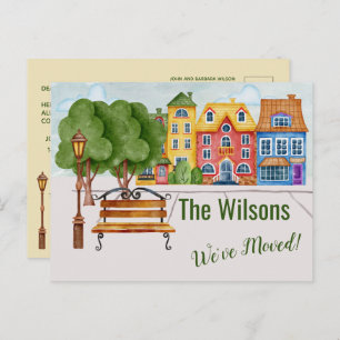 We've Moved Colourful City Life Moving  Announcement Postcard