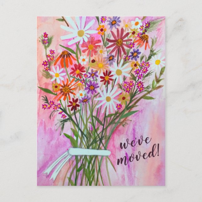 We've Moved Colourful Daisy Bouquet New Home Addre Postcard (Front)