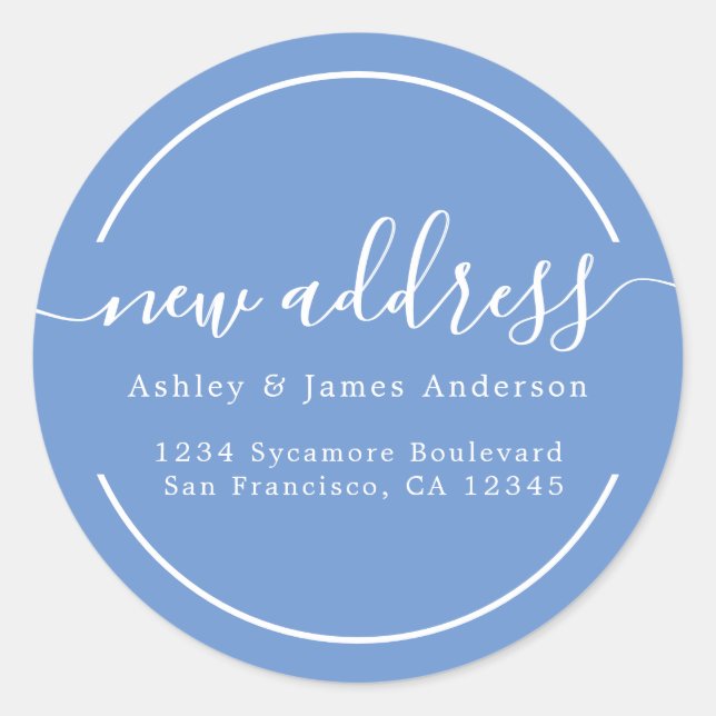We've Moved Cornflower Blue New Address Classic Round Sticker (Front)