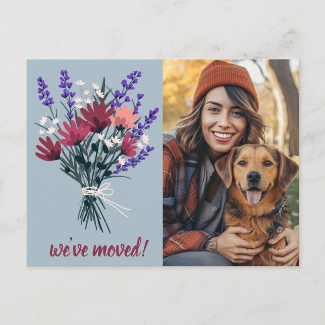 We've Moved CUSTOM PHOTO Wildflower Bouquet  Postcard (Front)
