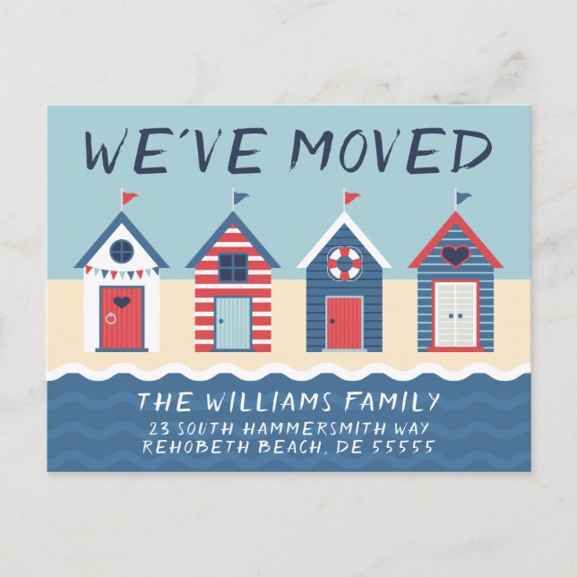 We've Moved | Cute Beach Houses Postcard (Front)