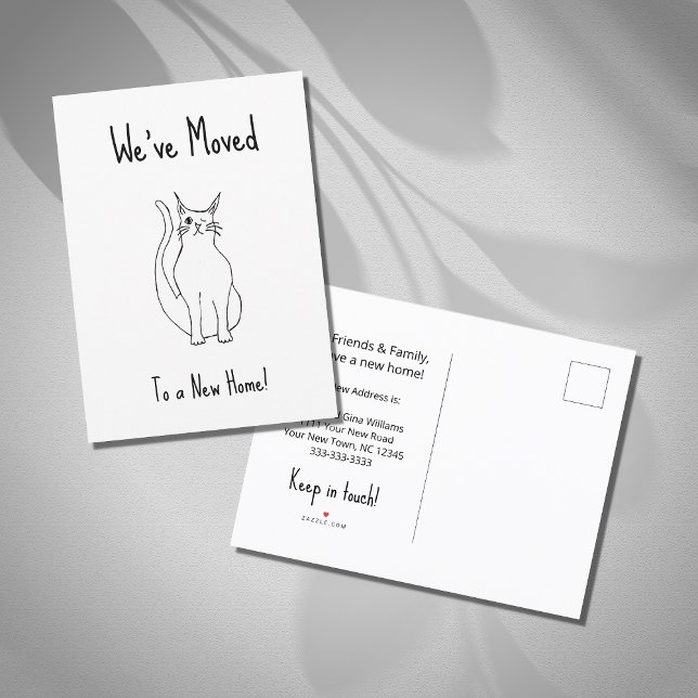 We've Moved Cute Cat New Home Black White Announcement (Creator Uploaded)
