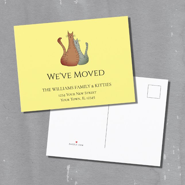 We've Moved Cute Cats Moving Yellow Announcement Postcard (Creator Uploaded)