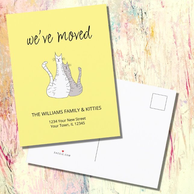 We've Moved Cute Cats Yellow Moving Announcement Postcard (Creator Uploaded)