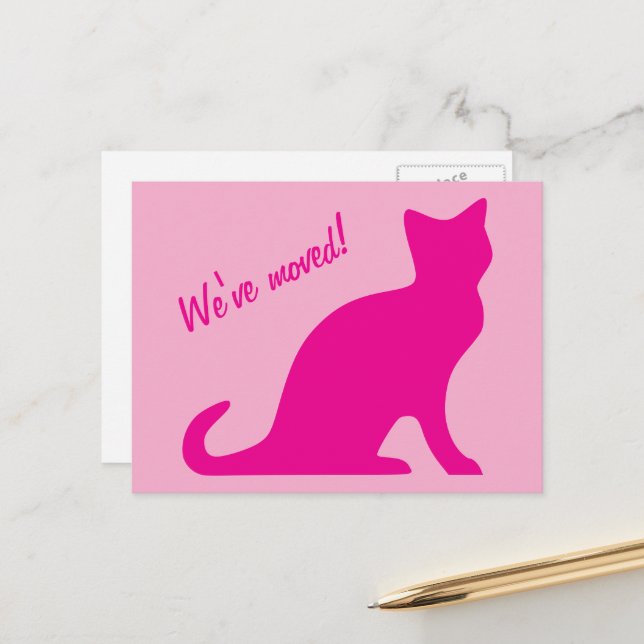 We've moved cute pink cat design postcards (Front/Back In Situ)