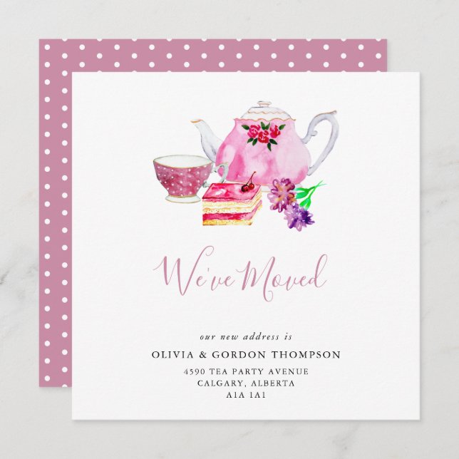 We've Moved Cute Watercolor Tea Set Simple Chic (Front/Back)