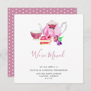 We've Moved Cute Watercolor Tea Set Simple Chic