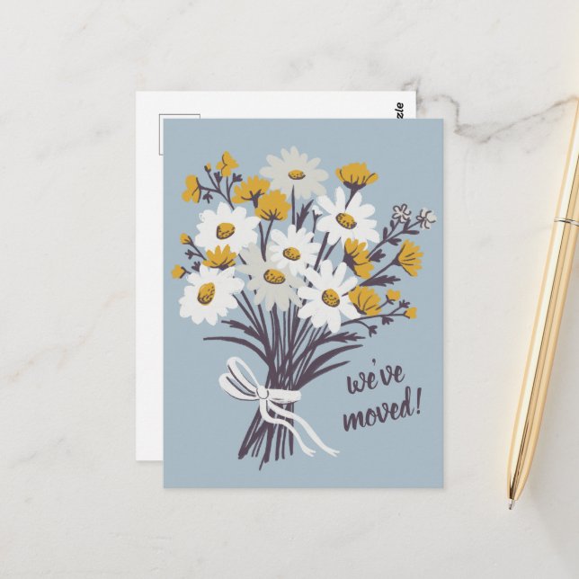 We've Moved Daisy Bouquet New Home Address Change Postcard (Front/Back In Situ)