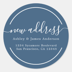 We've Moved Dark Blue New Address Classic Round Sticker