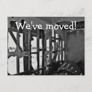 We've moved! destroyed house post card