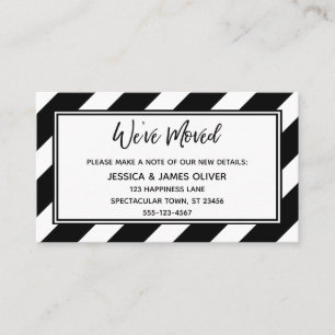 "We've Moved" Diagonal Black & White Stripes Business Card