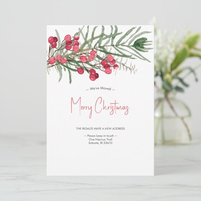 We've Moved Elegant Watercolor Christmas Card (Standing Front)
