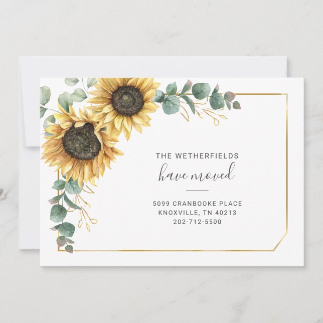 We've Moved Eucalyptus Greenery Sunflower Moving Announcement (Front)