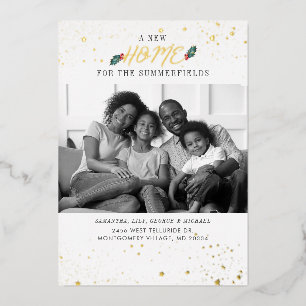 We've Moved Family Photo Christmas Moving Gold Foil Holiday Card