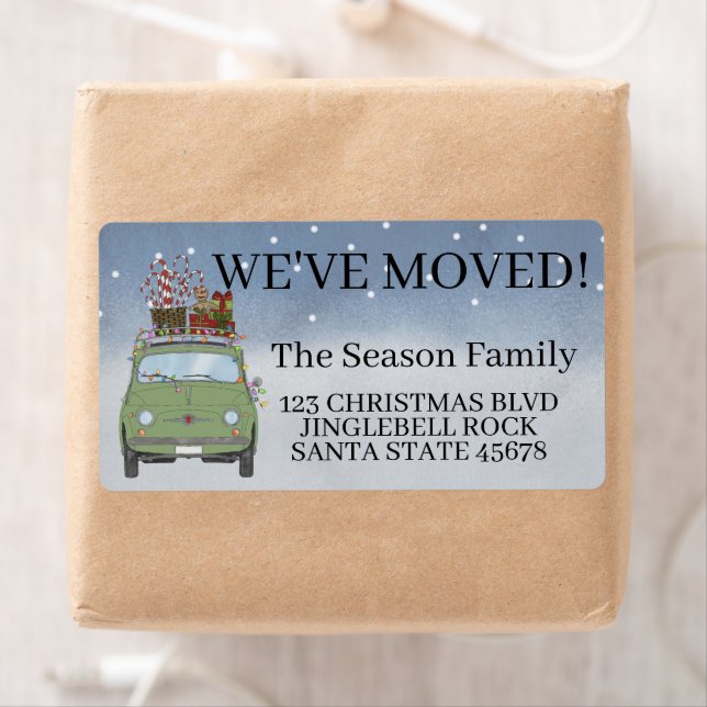 We've Moved Fiat 500 Christmas Gifts Label (Insitu)