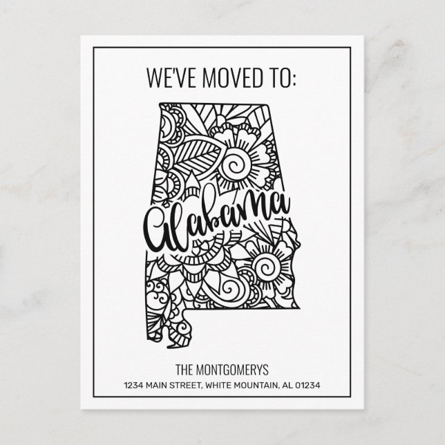 We've Moved Floral Mandala Alabama State New Home Announcement Postcard (Front)