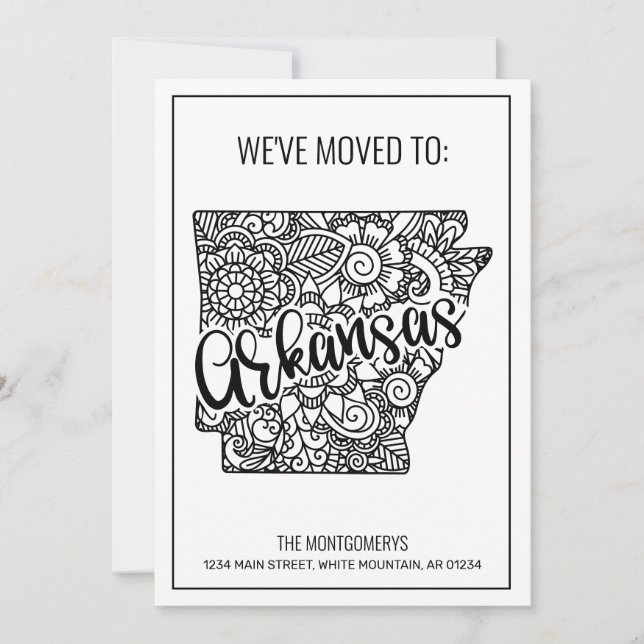 We've Moved Floral Mandala Arkansas State New Home Announcement (Front)