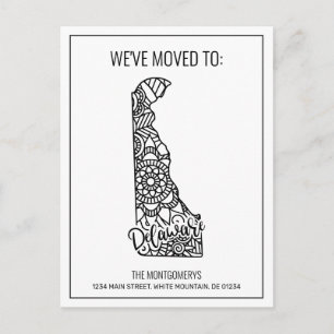We've Moved Floral Mandala Deleware State Announcement Postcard