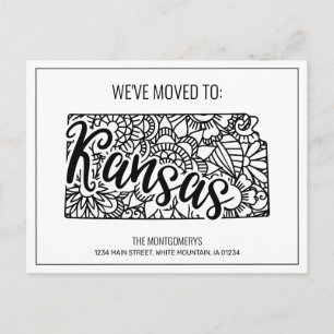 We've Moved Floral Mandala Kansas State Announcement Postcard