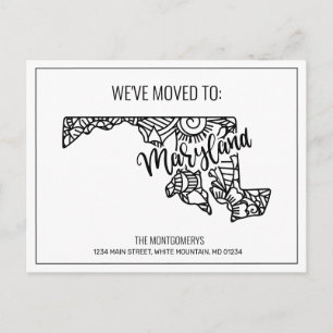 We've Moved Floral Mandala Maryland State Announcement Postcard