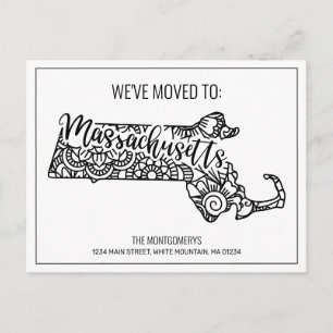 We've Moved Floral Mandala Massachusetts State Announcement Postcard