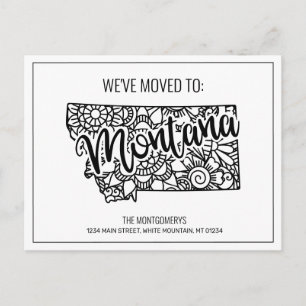 We've Moved Floral Mandala Montana State Announcement Postcard