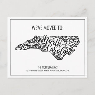 We've Moved Floral Mandala North Carolina State Announcement Postcard