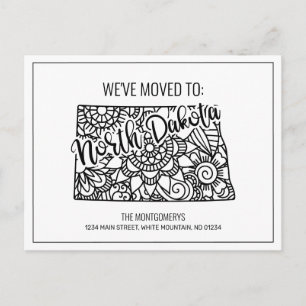 We've Moved Floral Mandala North Dakota State Announcement Postcard
