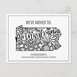 We've Moved Floral Mandala Pennsylvania State Announcement Postcard