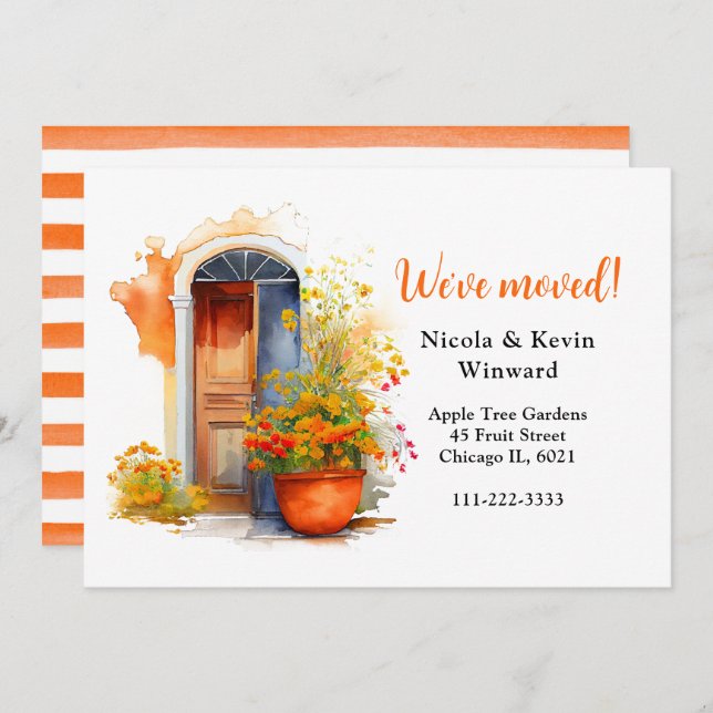 We've Moved Floral Orange Flowers Door Announcement (Front/Back)