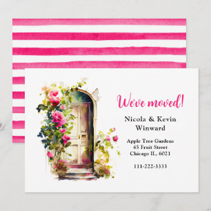We've Moved Floral Pink Roses Door Announcement