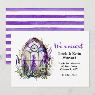 We've Moved Floral Purple Lavender Window Announcement