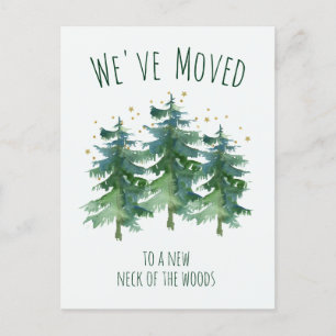 We've Moved Forest Mountain Pines Watercolor Announcement Postcard