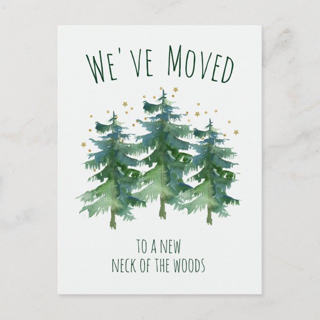 We've Moved Forest Mountain Pines Watercolor Announcement Postcard (Front)