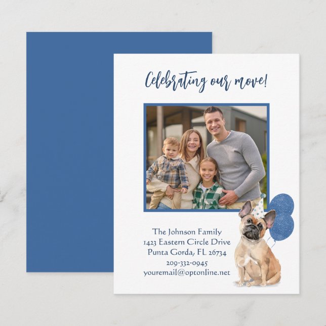 We've Moved French Bulldog Family Photo Budget   Announcement (Front/Back)