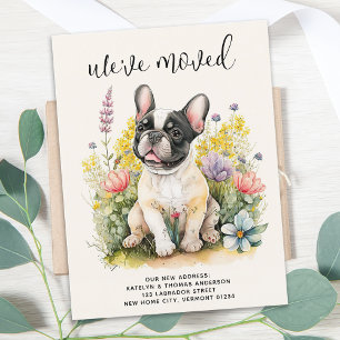 We've Moved French Bulldog Puppy Floral Dog Moving Announcement Postcard