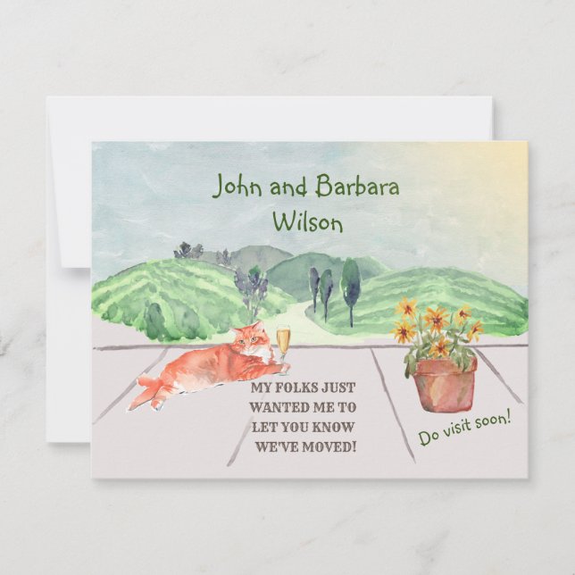 We've Moved Fun Family Cat Celebrates Move  Announcement (Front)