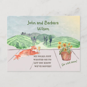 We've Moved Fun Family Cat Celebrates Move Announcement Postcard