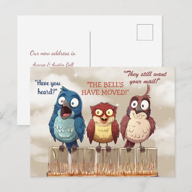 We've Moved Funny Birds on Fence Postcard (Front/Back)