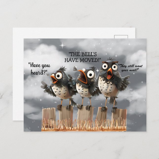 We've Moved Funny Birds on Fence Postcard (Front/Back)