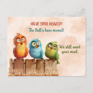 We've Moved Funny Birds on Fence Postcard