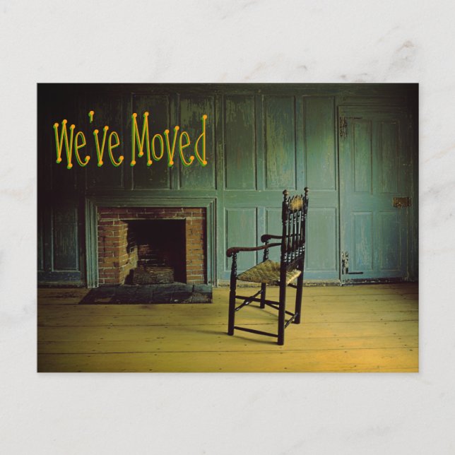 We've Moved  Funny Joke Lonely Chair Announcement Postcard (Front)