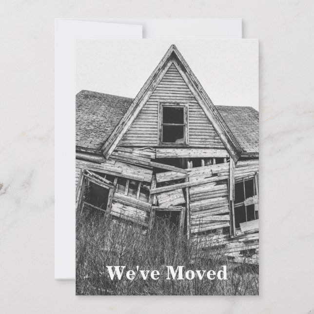 We've Moved Funny Old Dilapidated House Announcement (Front)