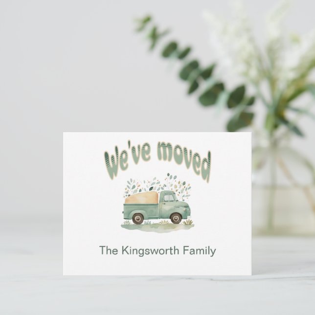 We've moved funny van moving announcement postcard (Standing Front)